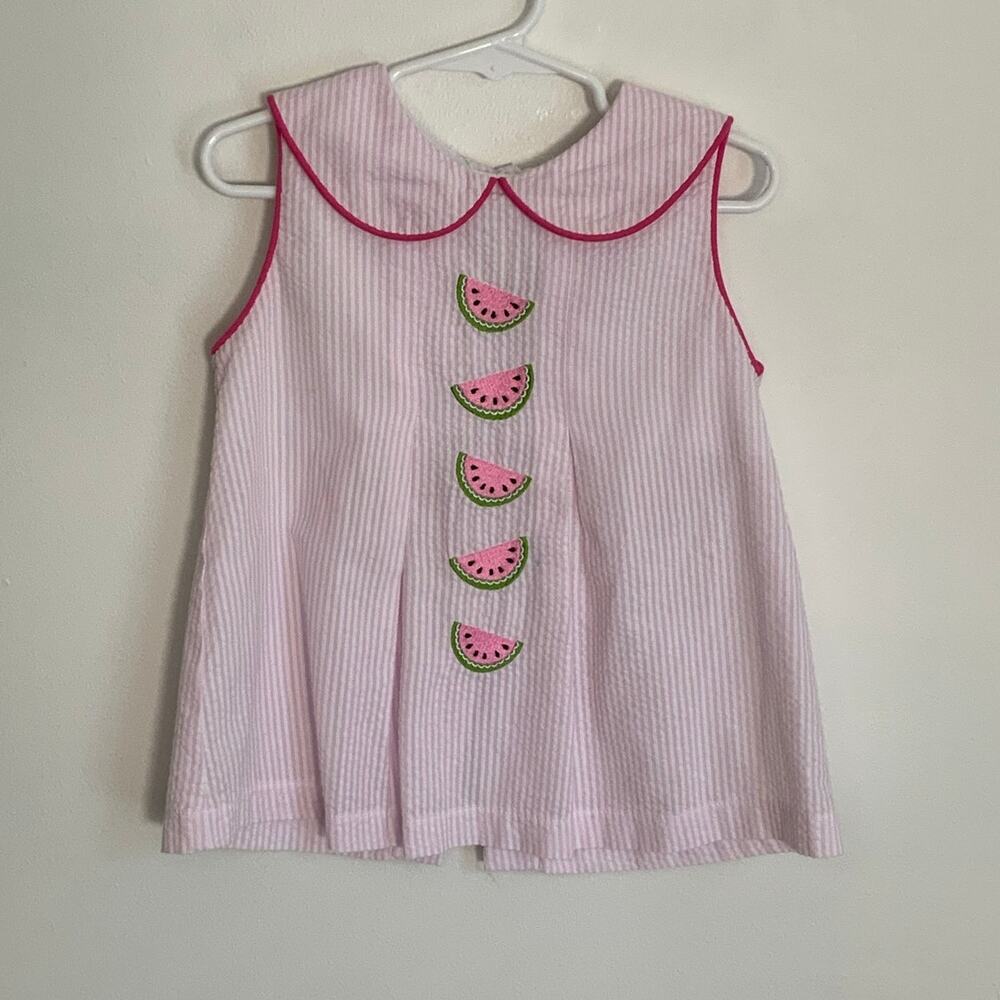 Stitchy Fish Seersucker Watermelon Button‎ Back Top size 4T